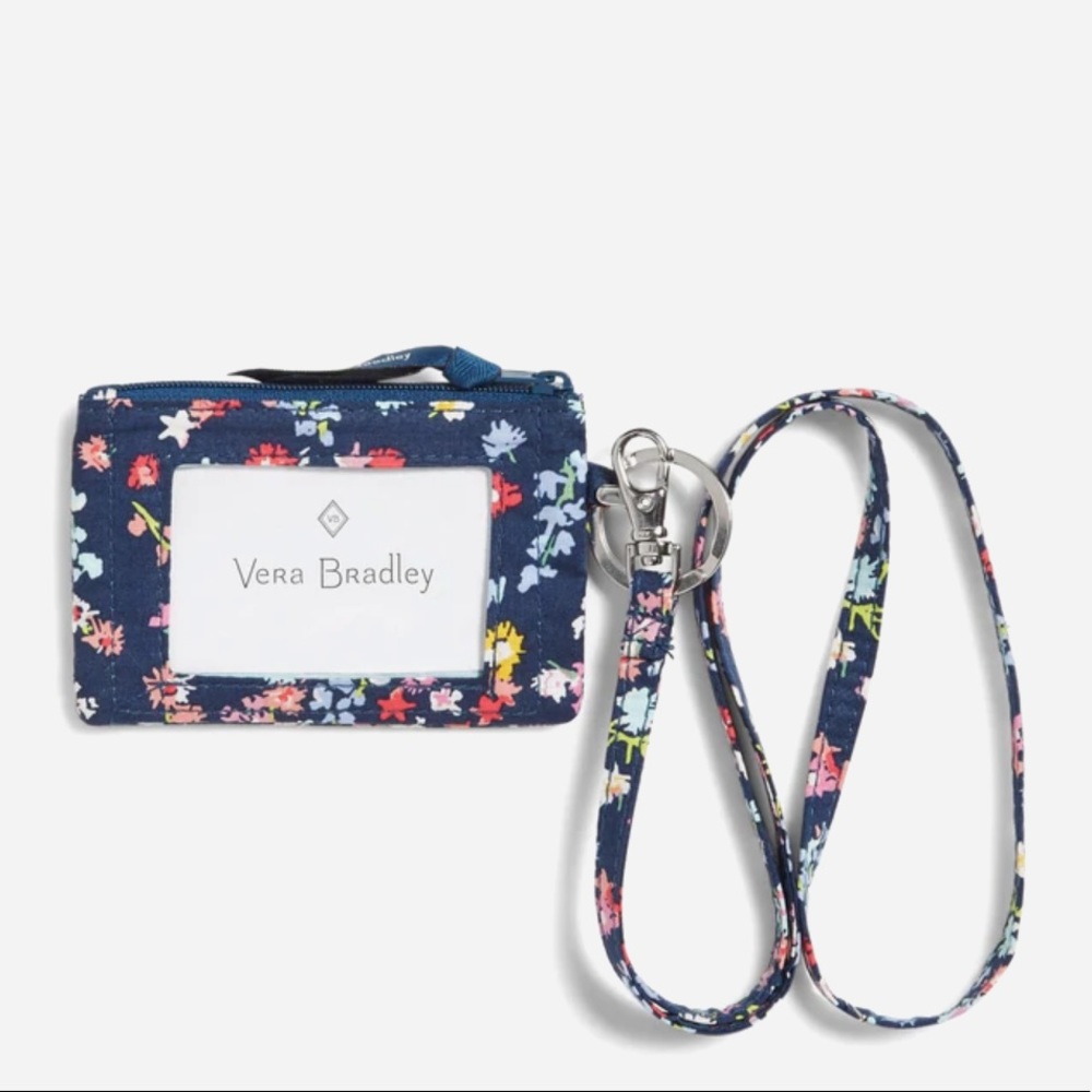 Vera Bradley Factory Style Zip ID & Lanyard Scattered Wildflowers nwt